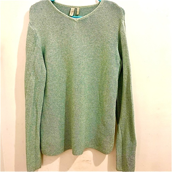 Sahalie Women’s Mint Green Long Sleeved Pullover Knit  Sweater Slight V-neck L - Picture 1 of 5